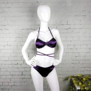 Peddney Convertible Strap Cheeky Bikini Swimsuit Purple Size Small